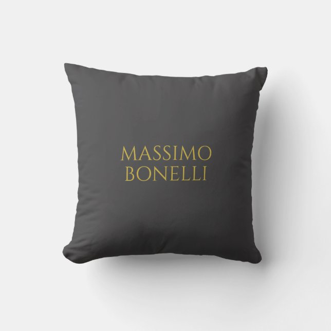 Grey & Gold Modern Minimalist Elegant Your Name Cushion (Front)