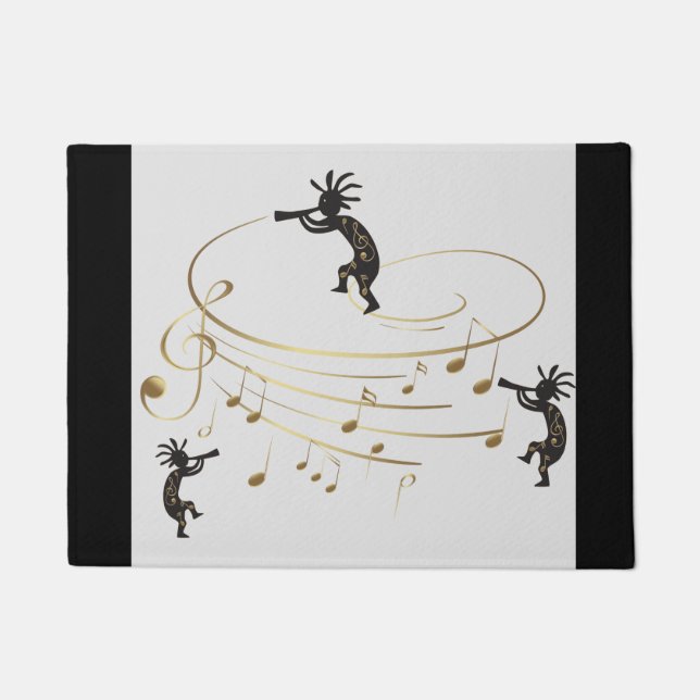 Grey Gold Music Note Kokopelli Rug (Front)