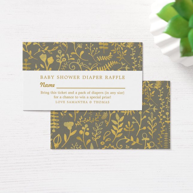 Grey & Gold Oriental Floral, Diaper Raffle Ticket (Desk)