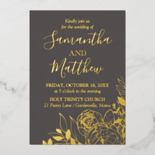Grey & Gold Peony Modern Floral Wedding