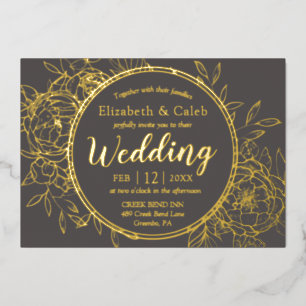 Grey & Gold Peony Modern Toile Wedding
