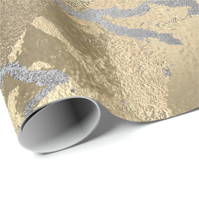 Grey Gold Pink Silver Marble Shiny Metallic Stroke Wrapping Paper (Roll Corner)