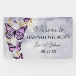 Grey Gold Purple Butterfly Elegant Bridal Shower Banner