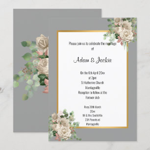 GREY GOLD ROSE EUCALYPTUS WHITE WEDDING 2 INVITATION