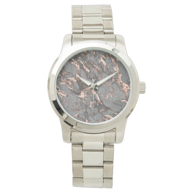 Grey gold rose marble modern design watch (Front)
