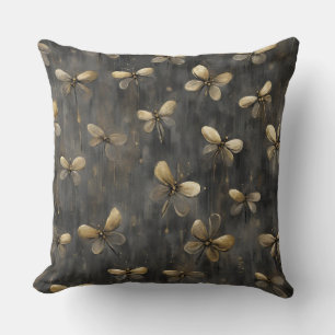 Grey Gold Rustic Firefly Print Cushion