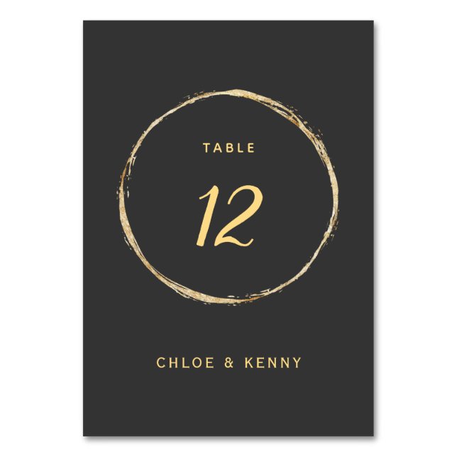 Grey & Gold Rustic Gold Circle Frame Wedding Table Number (Front)