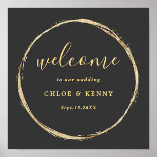 Grey & Gold Rustic Gold Circle Wedding Welcome Poster