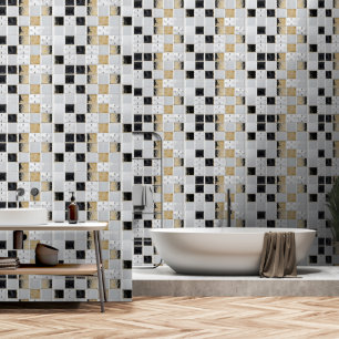 Grey Gold Small Tile Pattern Wallpaper
