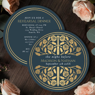 Grey Gold Sword Royal Wedding Rehearsal  Invitation