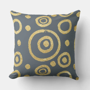 Grey & Gold Textire Circles Pattern Cushion