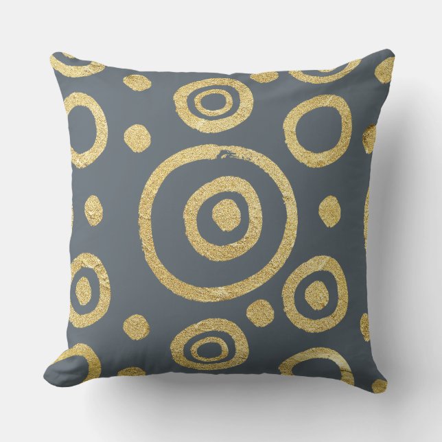 Grey & Gold Textire Circles Pattern Cushion (Front)