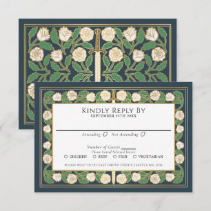 Grey Gold White Floral Sword Royal Wedding RSVP Card