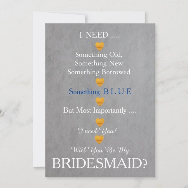 Grey & Gold with Heart Will You Be my Bridesmaid Invitation (Front)
