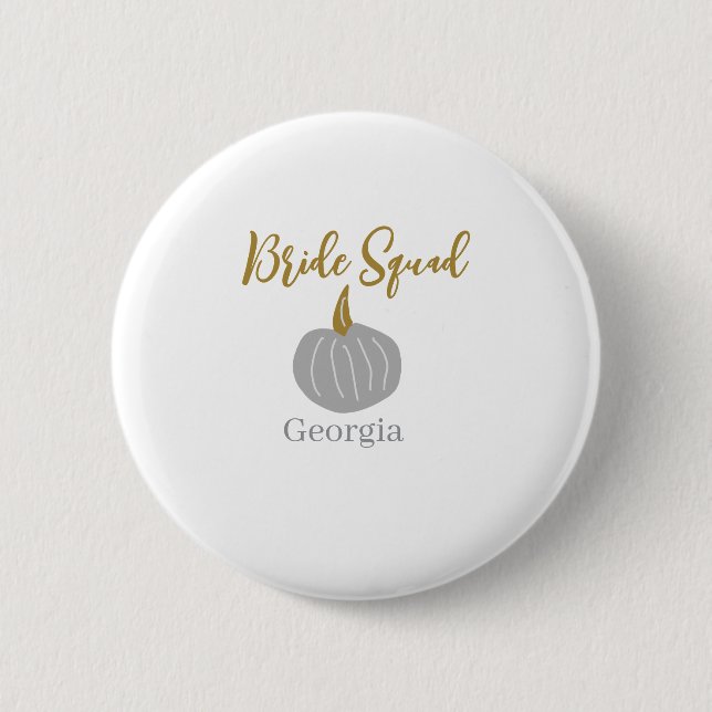 Grey golden pumpkin fall bride squad modern  6 cm round badge (Front)