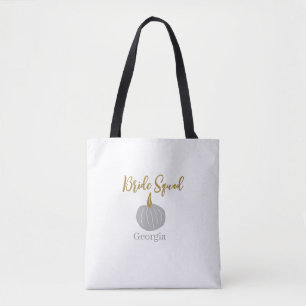 Grey golden pumpkin fall bride squad modern  tote bag