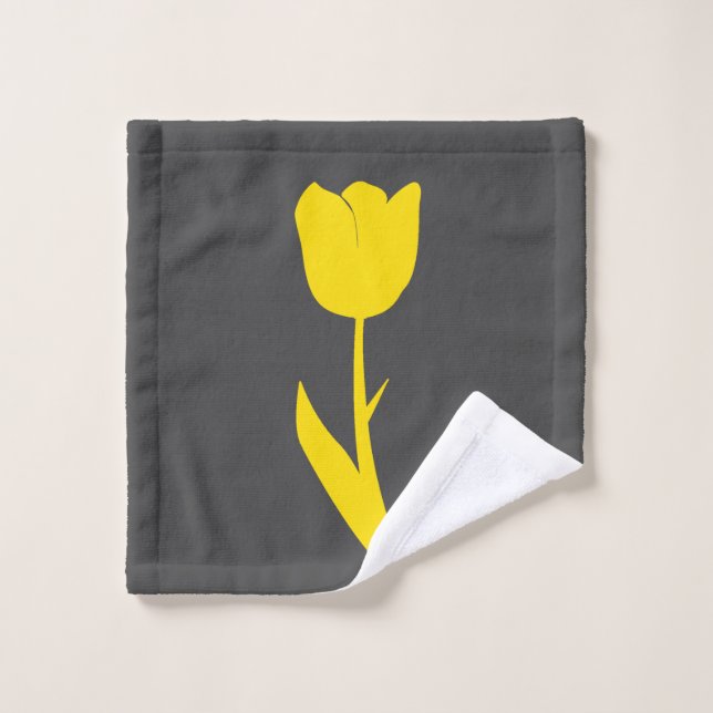 Grey Golden Yellow Tulip Dark Grey Big Floral Cute Wash Cloth (Wash Cloth)