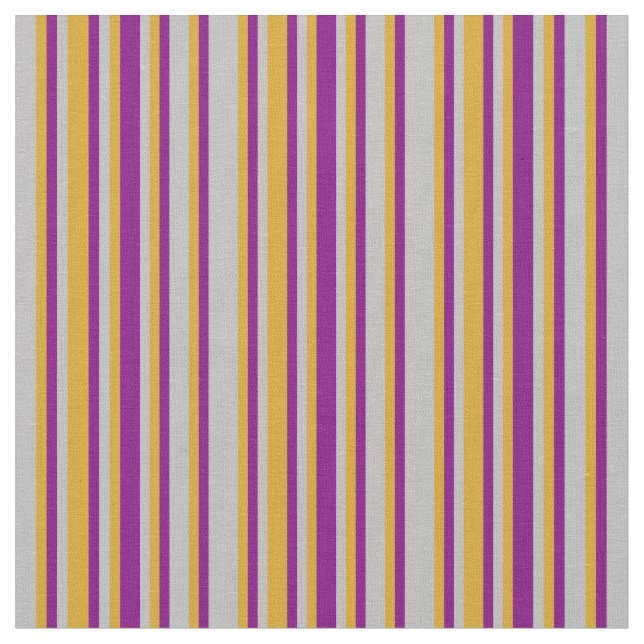 Grey, Goldenrod, and Purple Lines Pattern Fabric (Close Up)