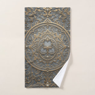 Grey Goldish Rococo Hand Towel