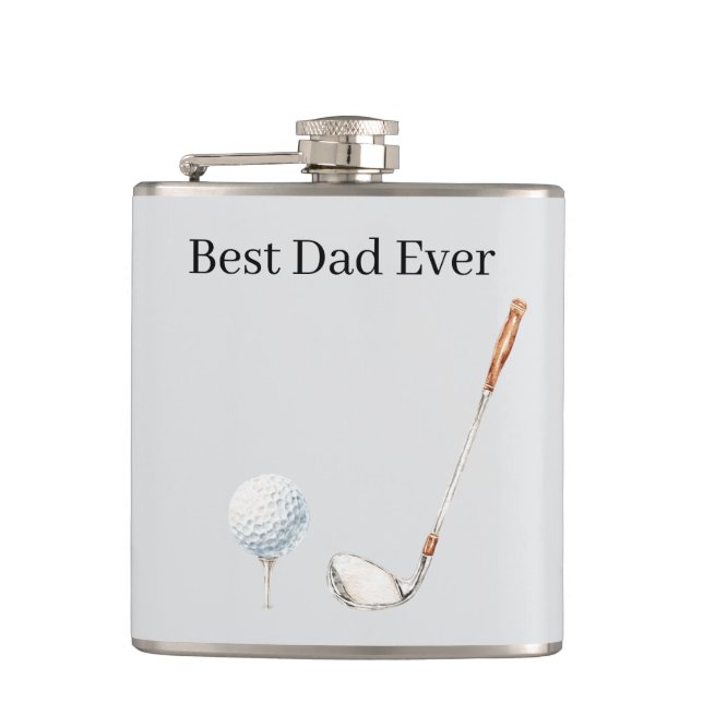 Grey Golf Club Ball Best Dad Hip Flask (Front)