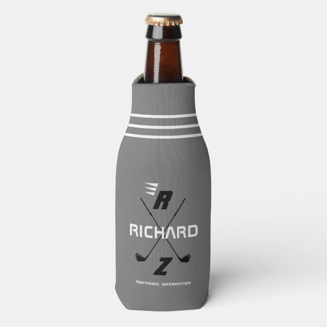 grey golf personalised canbottle cooler  (Bottle Front)