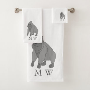 Grey Gorilla Design Monogrammed Bath Towel Set