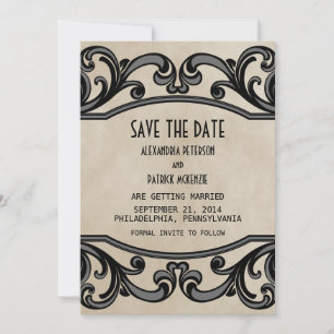Grey Gothic Swirls Save the Date Invite