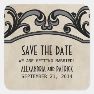 Grey Gothic Swirls Save the Date Stickers
