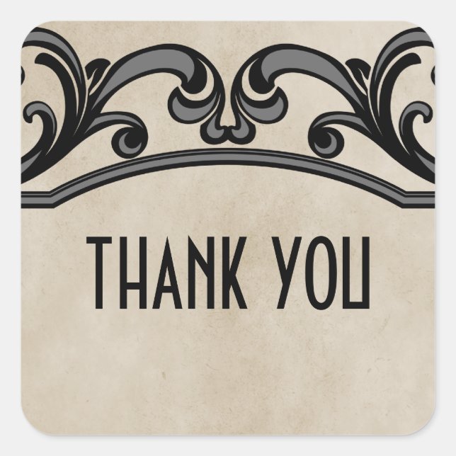 Grey Gothic Swirls Thank You Stickers (Front)