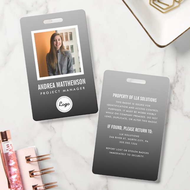 Grey Gradient Employee  ID Badge (Office)