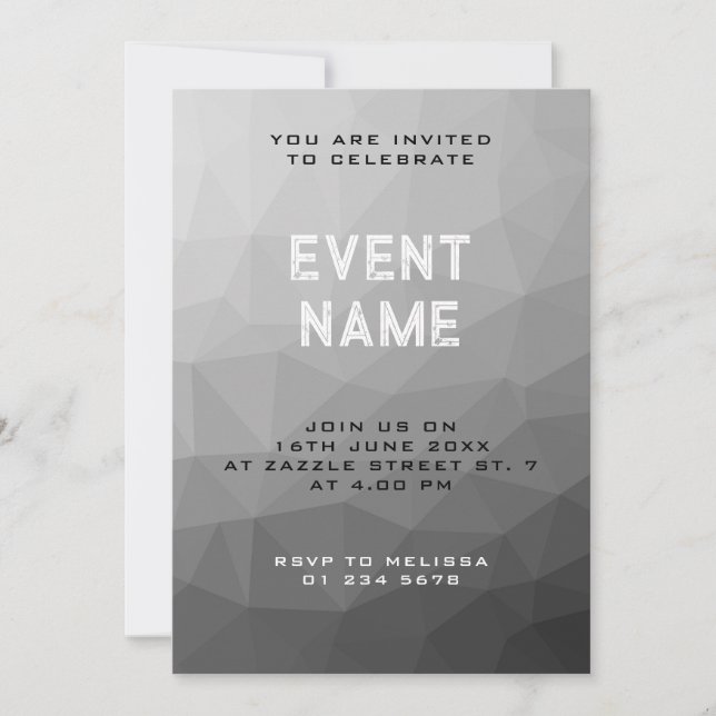 Grey Gradient Geometric Mesh Pattern Invitation (Front)