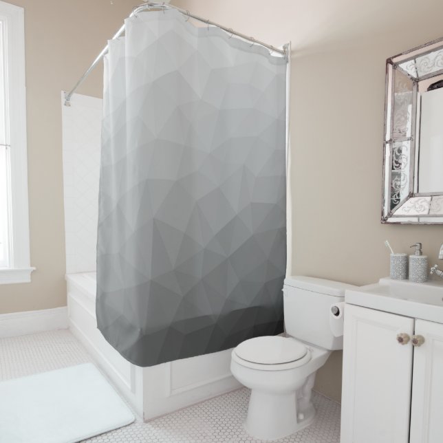 Grey Gradient Geometric Mesh Pattern Shower Curtain (In Situ)