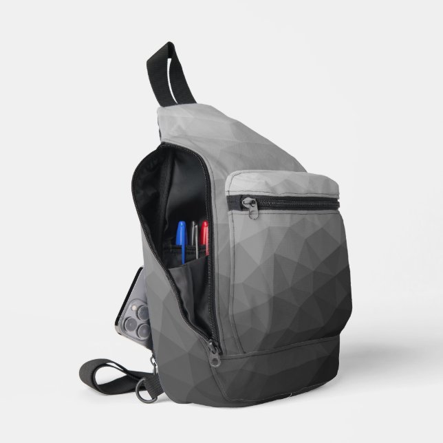 Grey gradient geometric mesh pattern sling bag (Open)