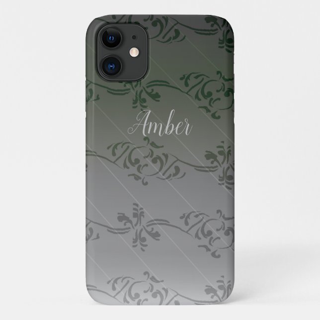 Grey Gradient Leaf Pattern Personalised Case-Mate iPhone Case (Back)
