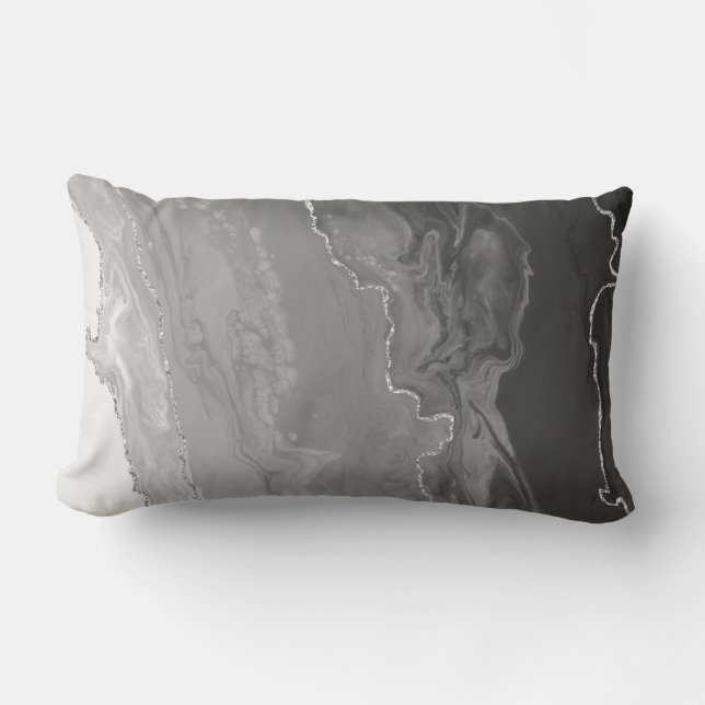 Grey Gradient Ombre Colour Silver Metallic Lines Lumbar Cushion (Front)