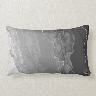 Grey Gradient Ombre Colour Silver Metallic Lines Lumbar Cushion