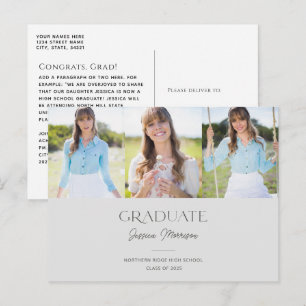 Grey Graduate Script Name Multi Photo Graduation Postcard