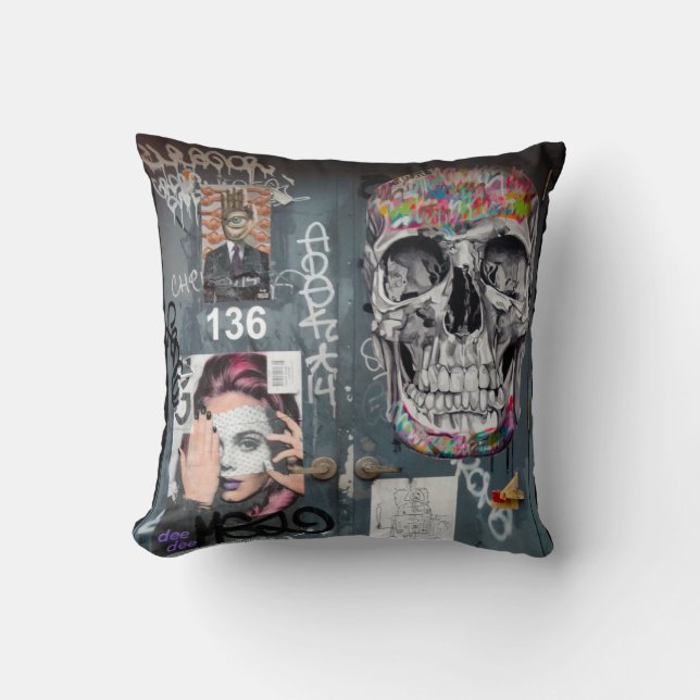 Grey Graffiti Pillow (Front)