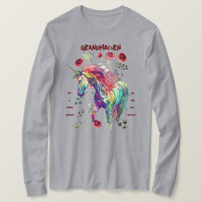 (Grey) Grandma Unicorn  T-Shirt (Design Front)