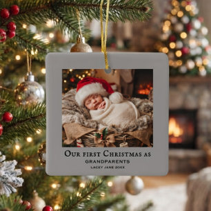 Grey Grandparents First Christmas Baby Photo Ceramic Ornament