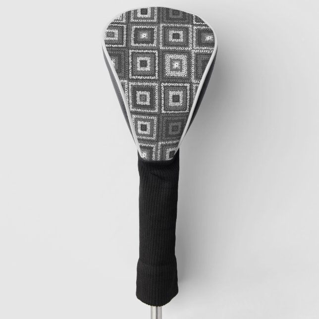 Grey Granny Square Pattern Golf Head Cover (Front)