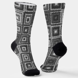 Grey Granny Square Pattern Socks