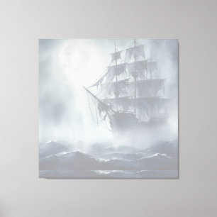 Grey, Gray Fog Pirate Ship Retirement Canvas Print