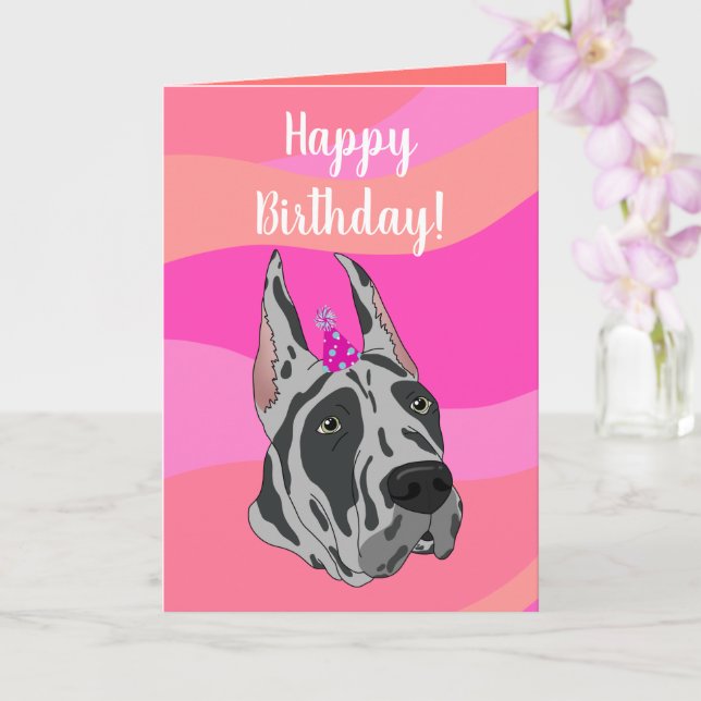 Grey Great Dane Birthday Card (Orchid)