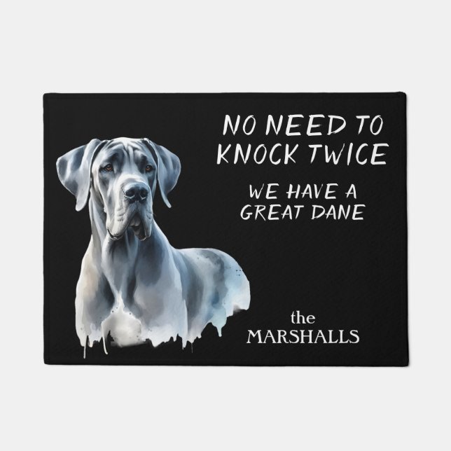 Grey Great Dane Dog Portrait No Need to Knock Doormat (Front)