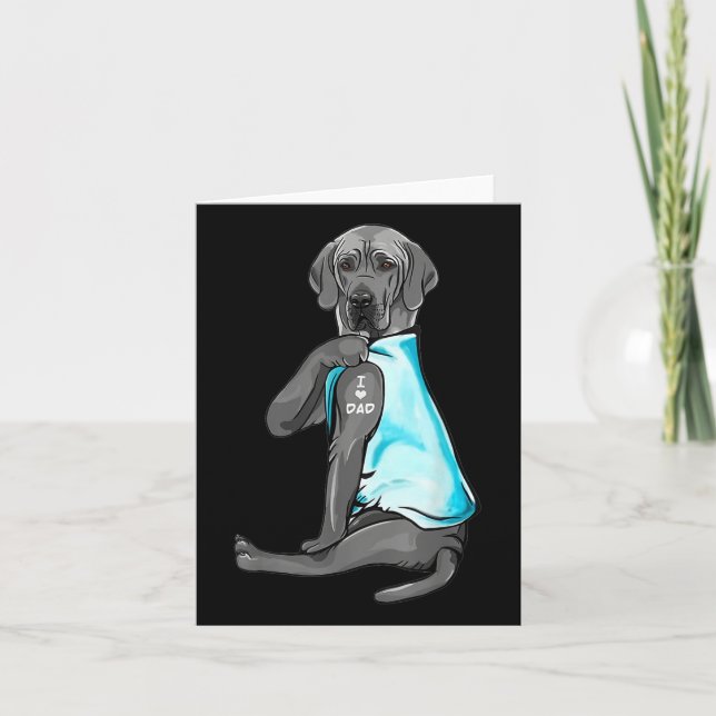 Grey Great Dane Tattoos I Love Dad Sitting Gift Fa Card (Front)