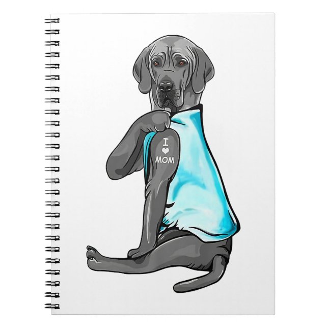 Grey Great Dane Tattoos I Love Mum Sitting Gift Notebook (Front)