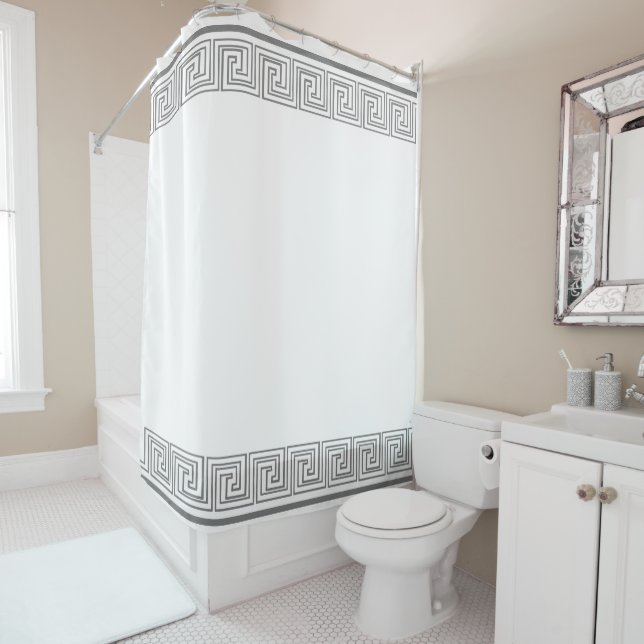 Grey Grecian Frieze Design Shower Curtain (In Situ)