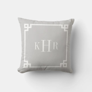 Grey Greek Key Border Custom Monogram Cushion