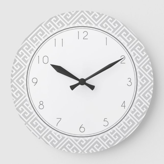Grey Greek Key Pattern Large Clock (Front)